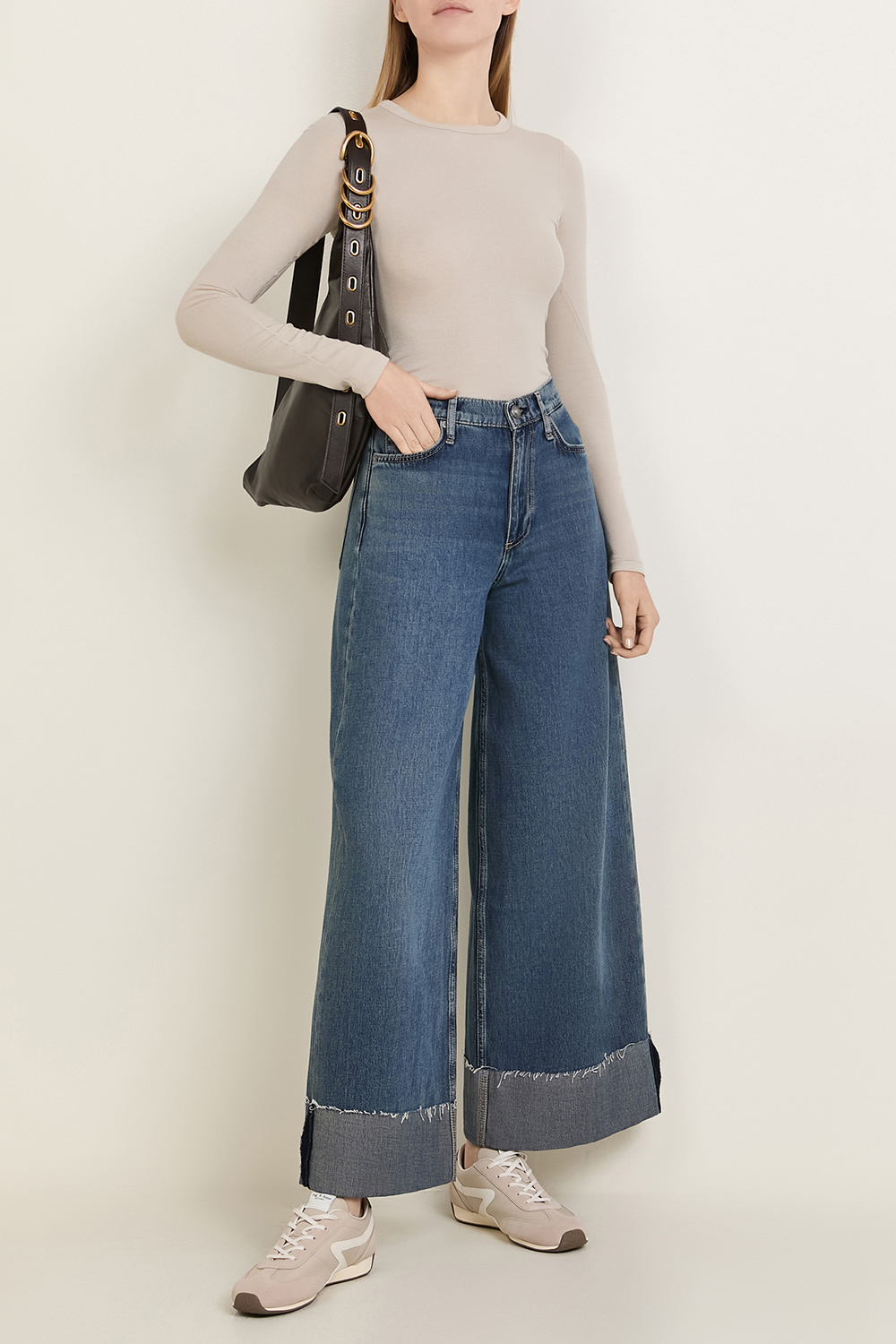מכנסי ג'ינס סופי קרופ בגזרה רחבה RAG & BONE